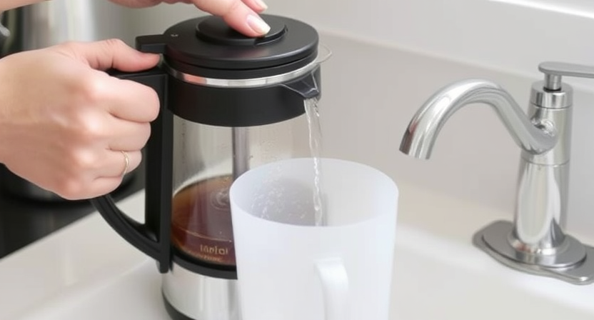 Rinsing the tea maker thoroughly after the cleaning cycle.